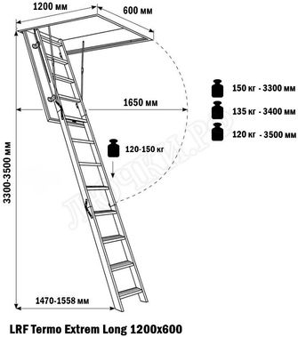 Чердачная лестница LRF Termo Extrem 84 mm Long 600*1200*3300-3500 Чердачная лестница LRF Termo Extrem 84 mm Long 600*1200*3300-3500