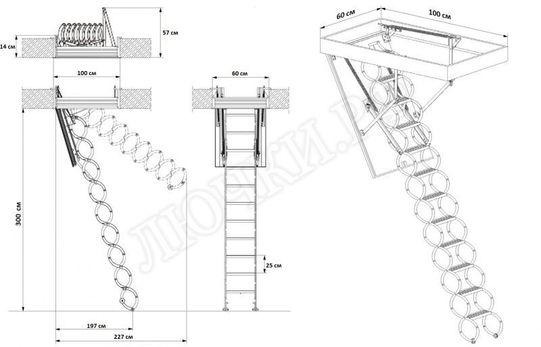Чердачная лестница Oman Nozycowe 600*1000*3000 Чердачная лестница Oman Nozycowe 600*1000*3000